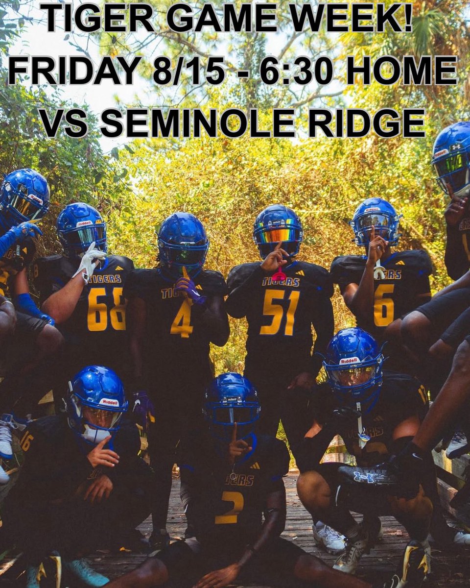 Martin COUNTY HS Football Team (@countytigers_fb) on Twitter photo Officially game week!
The boys are back this Friday, 8/15 at home for a 6:30 kickoff vs Seminole Ridge!
County Boyz are back and ready to roll. Come out to support our tigers!
📸 - <a href="/JulySanProd/">July Sanchez</a>
<a href="/coachrodharris/">Rodney Harris</a> <a href="/MartinCoSports/">MCHS Athletics</a> <a href="/EraPrep/">New Era Prep</a> <a href="/ESPNWestPalm/">ESPN WEST PALM (106.3 FM)</a> <a href="/ESPNTop63/">ESPN Top 63</a> Officially game week!
The boys are back this Friday, 8/15 at home for a 6:30 kickoff vs Seminole Ridge!
County Boyz are back and ready to roll. Come out to support our tigers!
📸 - <a href="/JulySanProd/">July Sanchez</a>
<a href="/coachrodharris/">Rodney Harris</a> <a href="/MartinCoSports/">MCHS Athletics</a> <a href="/EraPrep/">New Era Prep</a> <a href="/ESPNWestPalm/">ESPN WEST PALM (106.3 FM)</a> <a href="/ESPNTop63/">ESPN Top 63</a>