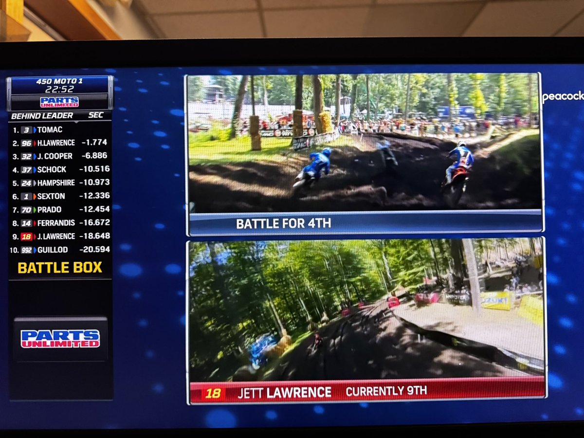 COME TF ON <a href="/ProMotocross/">Pro Motocross</a> 7 minutes of double screen so we can see Jett in 13th while tomac and hunter battle in 1&amp;2. Wipe your chin fellas.
