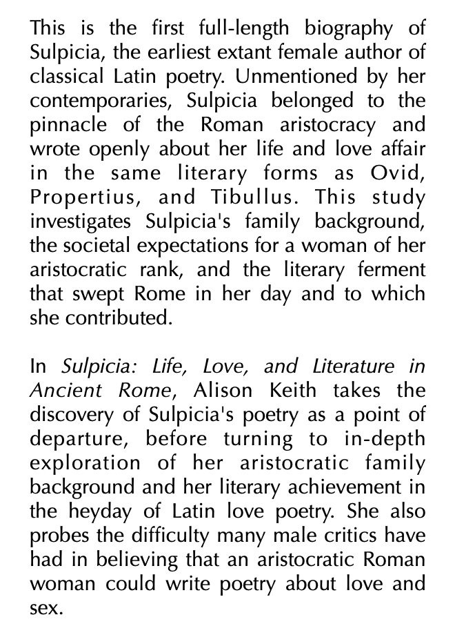 Alison Keith - Sulpicia

Life, Love, and Literature in Ancient Rome

À paraître en janvier aux Oxford UP