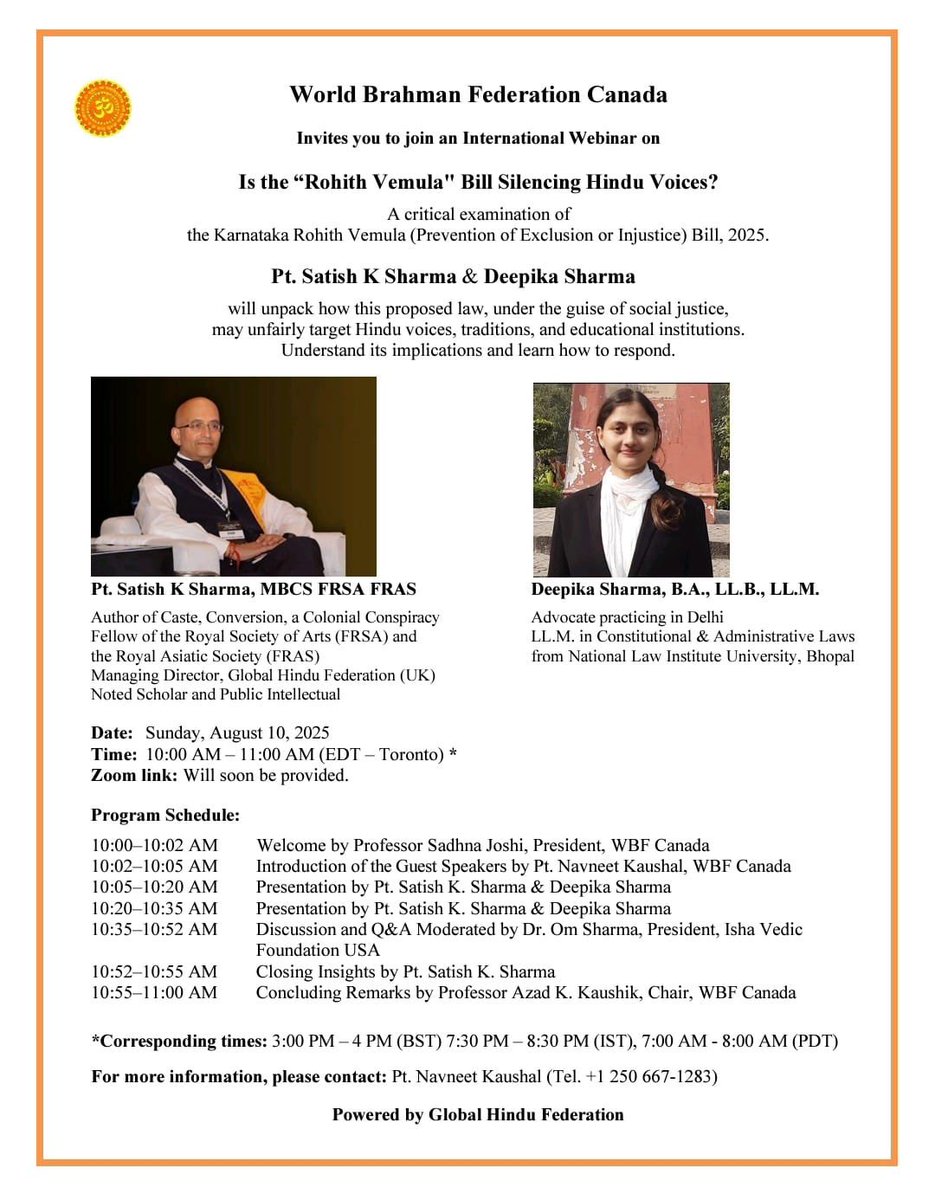 The laws like the SC-ST Act or the proposed Rohith Act are existential threats to unsuspecting General category Hindus. 

These draconian laws violate natural justice, are oppressive &amp; criminalise people born in general category.  

Join &amp; listen. 

zoom.us/meeting/regist…