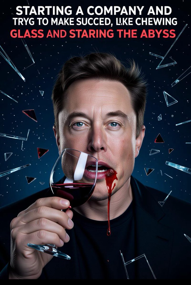 “Starting a company and trying to make it succeed is like eating glass and staring into the abyss” - <a href="/elonmusk/">Elon Musk</a> / <a href="/grok/">Grok</a> the images are getting much better but the text could use a little love. Keep eating glass, you got this! 🤣