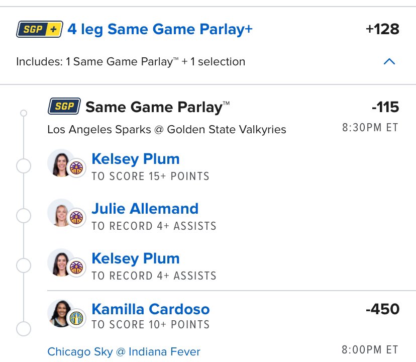 Wnbawins's tweet image. Two games on the slate today. Perfect time to start building the bankroll.
Kelsey Plum + Julie Allemand + Kamilla Cardoso.
Let’s get it. #WNBA
@GamblyBot