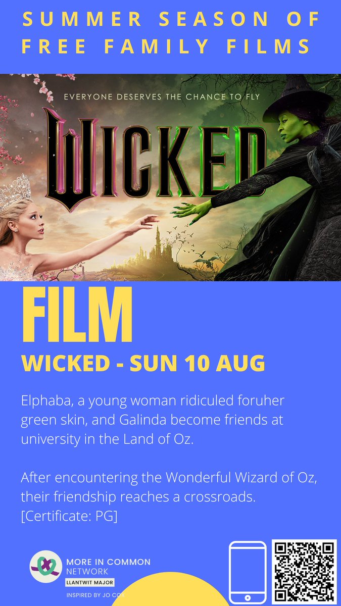 📽️Tomorrow it's our third FREE family film: Wicked!
Doors 2.30pm. Film 3pm 
Cosy area for kids. Chill as a family!
Popcorn, light refreshments and tea and coffee and chai - all provided free thanks to <a href="/coopuk/">Co-op</a> 
If you missed booking, we will have some spaces on the door 🥳