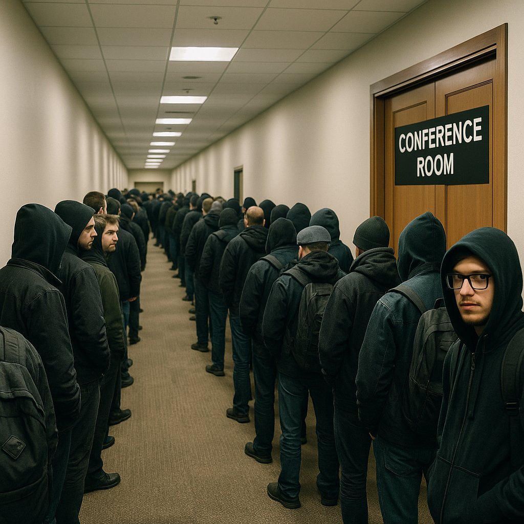 Ian Adams (@neteng_ian) on Twitter photo Due to <a href="/defcon/">DEF CON</a> photo policy, I can't show you the hour long line to get into Social Engineering. So here's an AI rendering. Due to <a href="/defcon/">DEF CON</a> photo policy, I can't show you the hour long line to get into Social Engineering. So here's an AI rendering.