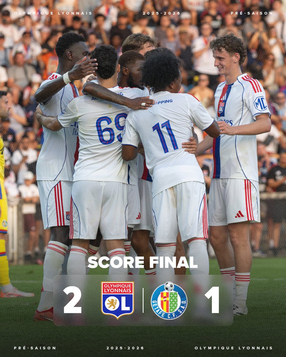 Olympique Lyonnais (@ol) on Twitter photo 💪 Une victoire pour clôturer cette présaison 🔥
Pour ce dernier match de préparation, nos Gones sortent vainqueurs de ce "combat" face à Getafe 👊🔴🔵
Les têtes sont désormais tournées vers la reprise de la <a href="/Ligue1/">Ligue 1 McDonald's</a> à Lens samedi prochain 👀
2-1 #OLGCF 💪 Une victoire pour clôturer cette présaison 🔥
Pour ce dernier match de préparation, nos Gones sortent vainqueurs de ce "combat" face à Getafe 👊🔴🔵
Les têtes sont désormais tournées vers la reprise de la <a href="/Ligue1/">Ligue 1 McDonald's</a> à Lens samedi prochain 👀
2-1 #OLGCF