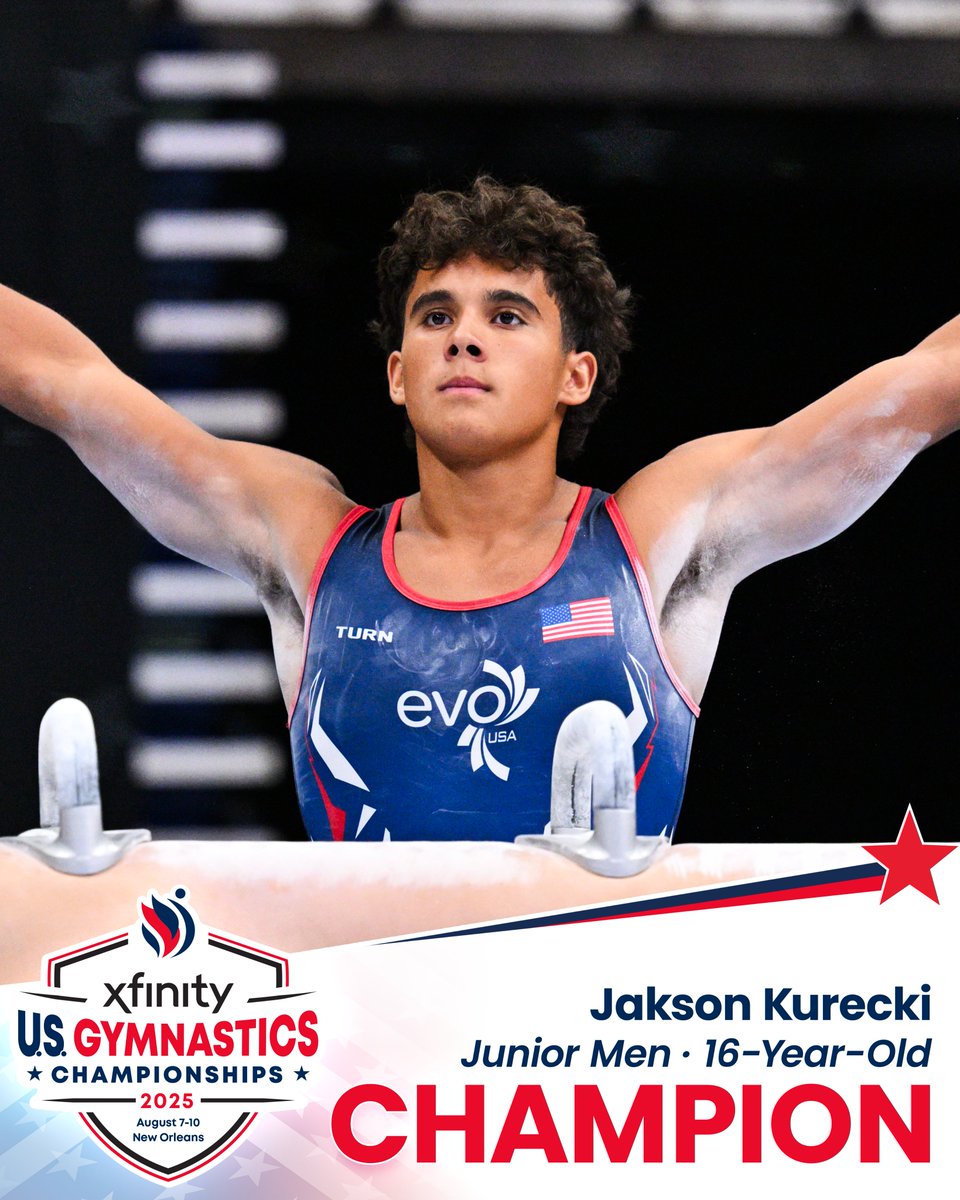 USAGym's tweet image. ⭐️ National Champions ⭐️

Maksim Kan wins the 17-year-old division with Jakson Kurecki taking the title in the 16-year-old division at #XfinityChamps!