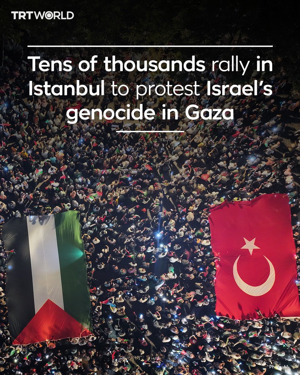 Tens of thousands of pro-Palestine protesters gather in Istanbul’s Beyazit Square to voice their opposition to Israel’s ongoing genocide and forced starvation in Gaza

trt.world/cym6