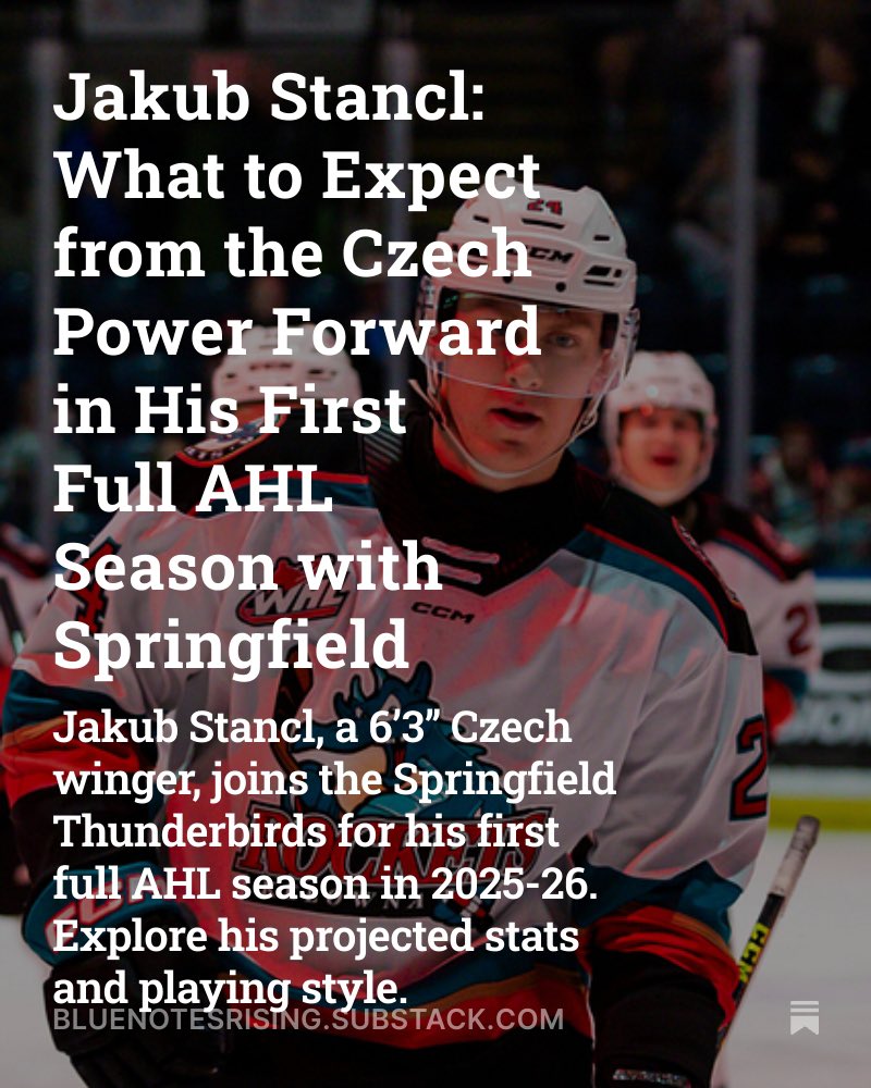 With a small 7 game sample last season, what can Thunderbirds fans expect for Jakub Stancl for 2025-26? 

The latest for Blue Notes Rising 

#STLBlues #HockeyTwitter #HockeyX 

open.substack.com/pub/bluenotesr…