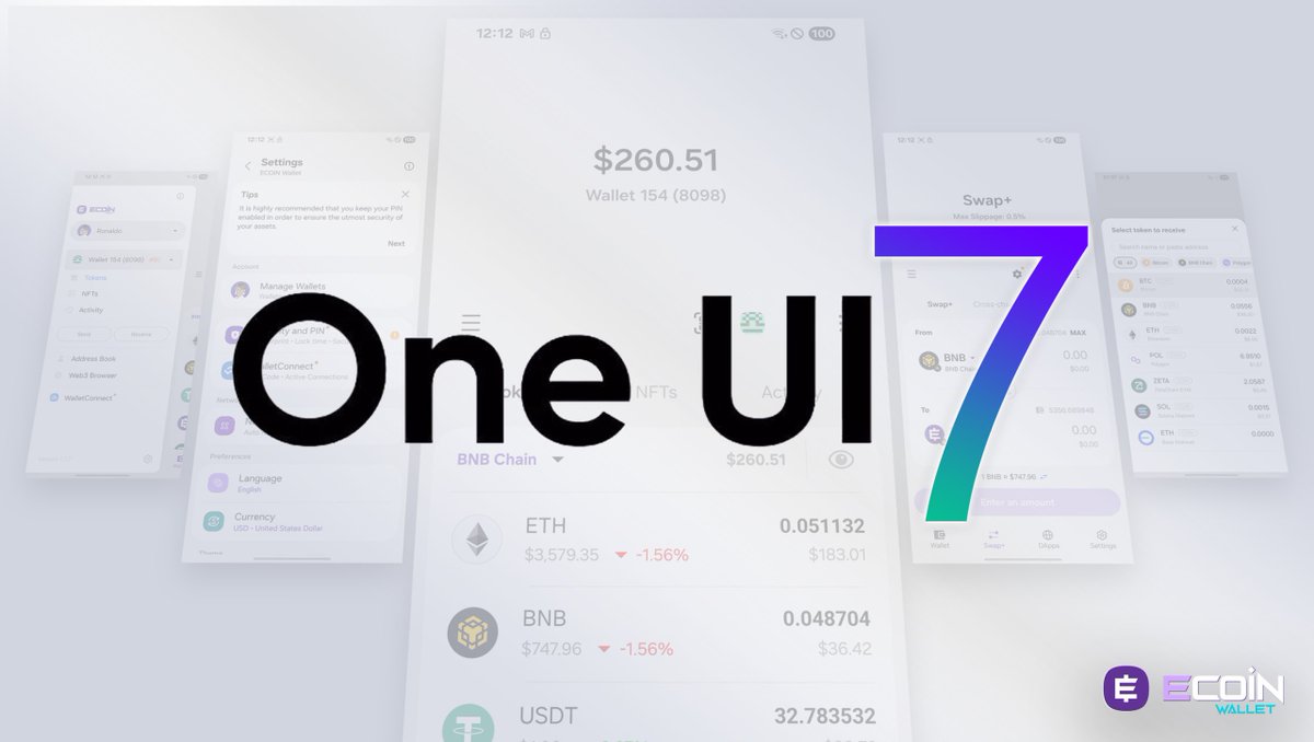 Version (1.7.7) 
(Released on Aug 9th) 🔔

🎨 Sleek, Sharp &amp; ONE UI 7 Ready!

Experience the new era of simplicity with ONE UI 7.
This update brings a fresh look and feel to the ECOIN Wallet. While some changes are subtle, design lovers will definitely notice the difference.