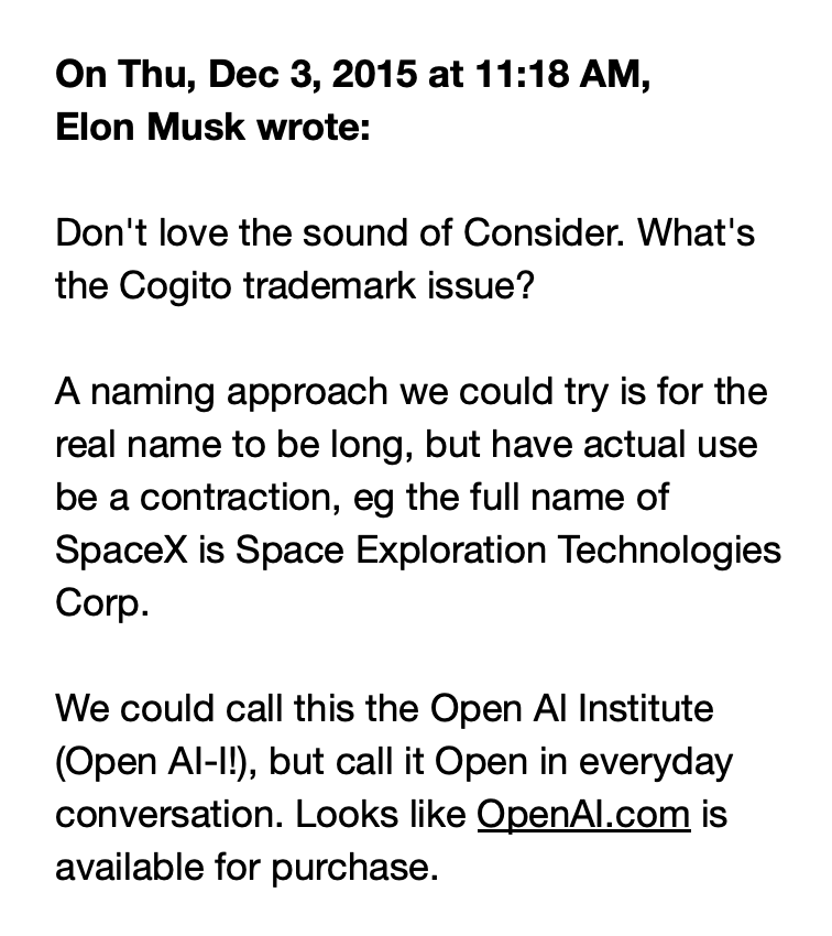 TechEmails's tweet image. Elon Musk names OpenAI
December 3, 2015