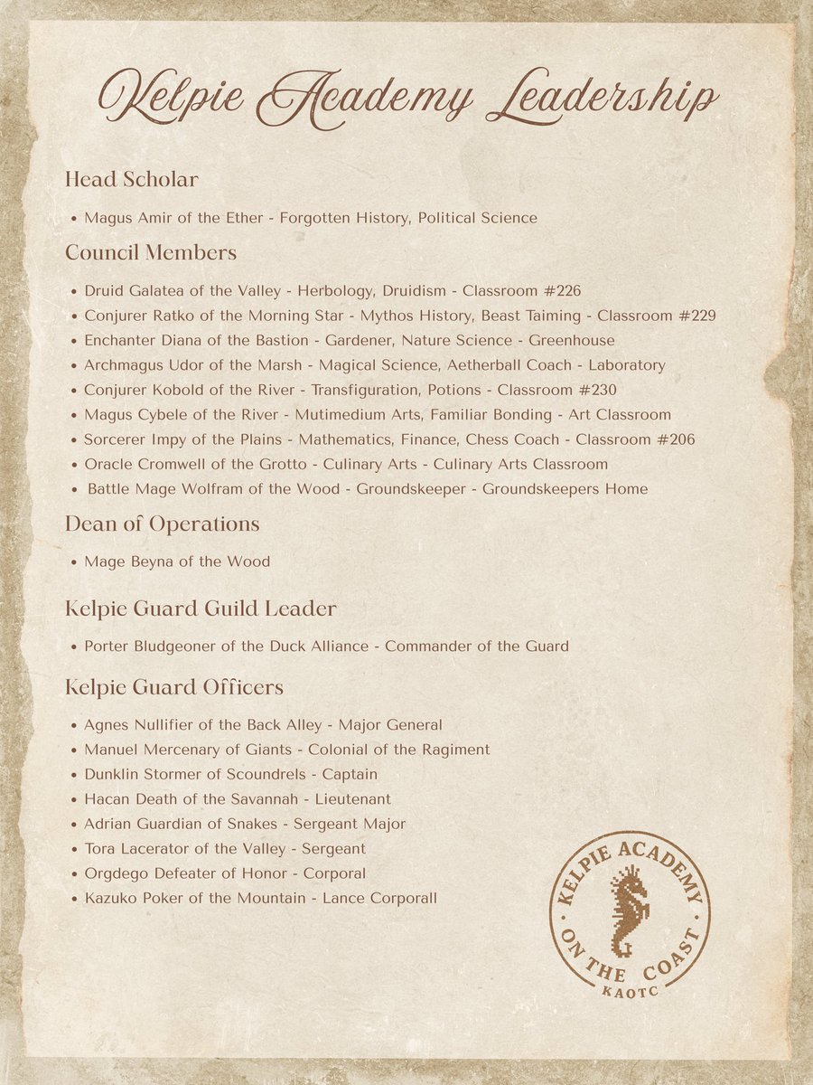 Kelpie Academy Leadership. 📜✨