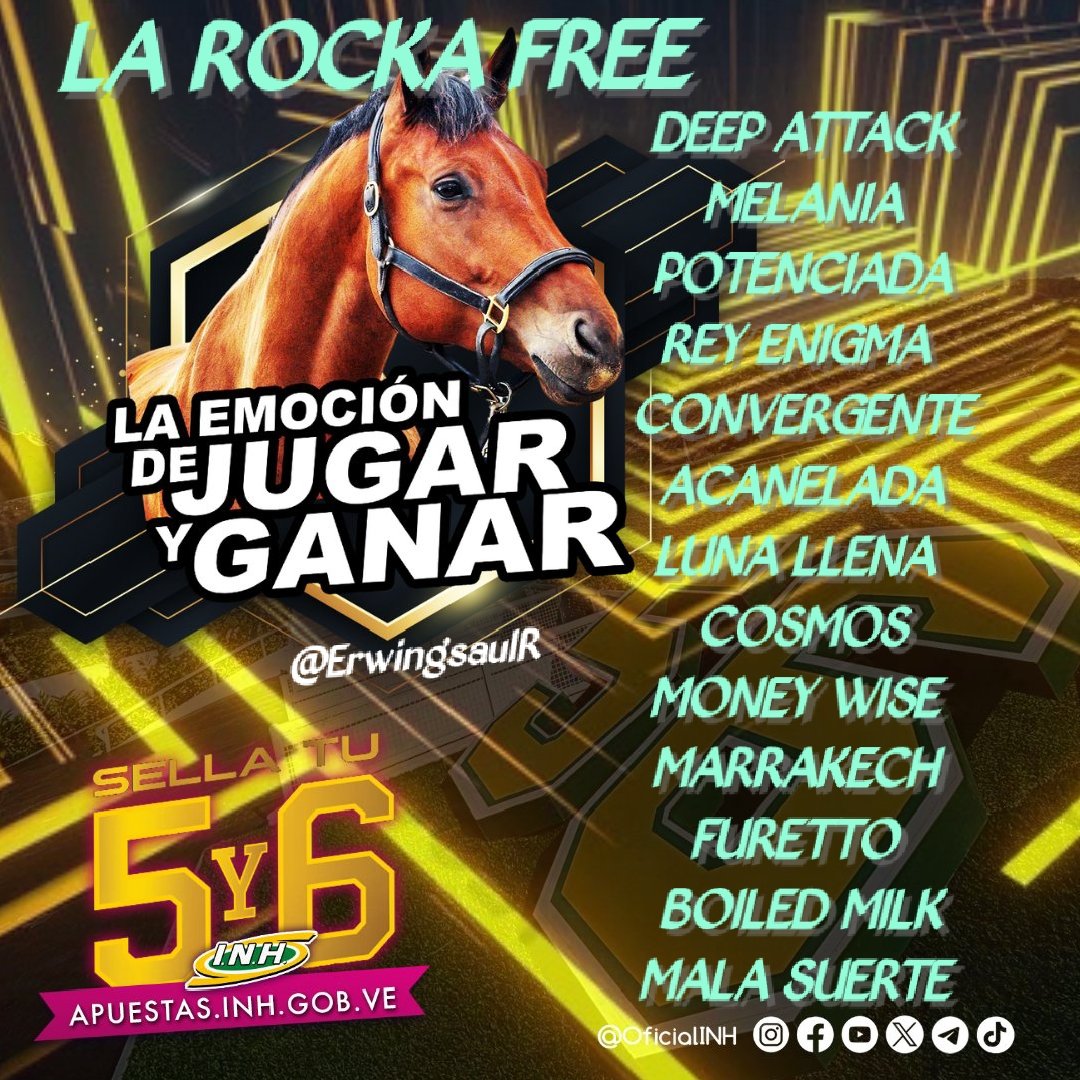 Erwing Saul La Rocka (@erwingsaulr) on Twitter photo LA ROCKA Free 
Deep Attack 
Melania 
Potenciada 
Rey Enigma
Convergente 
Acanelada 
Luna Llena
Cosmos
Money Wise 
Marrakech 
Furetto 
Boiled Milk 
MALA SUERTE
#LaRockaFreeEsHipismo
<a href="/gladiadordel5y6/">Gladiador Hípico</a> 
<a href="/raya_foto/">FOTO en RAYA</a> 
<a href="/sopafria119/">#SOPAFRIA VIP</a> 
<a href="/EnzoStanchieri/">Enzo S.</a>
Regalitos
Bombazo
Waya Waya
Babadag LA ROCKA Free 
Deep Attack 
Melania 
Potenciada 
Rey Enigma
Convergente 
Acanelada 
Luna Llena
Cosmos
Money Wise 
Marrakech 
Furetto 
Boiled Milk 
MALA SUERTE
#LaRockaFreeEsHipismo
<a href="/gladiadordel5y6/">Gladiador Hípico</a> 
<a href="/raya_foto/">FOTO en RAYA</a> 
<a href="/sopafria119/">#SOPAFRIA VIP</a> 
<a href="/EnzoStanchieri/">Enzo S.</a>
Regalitos
Bombazo
Waya Waya
Babadag