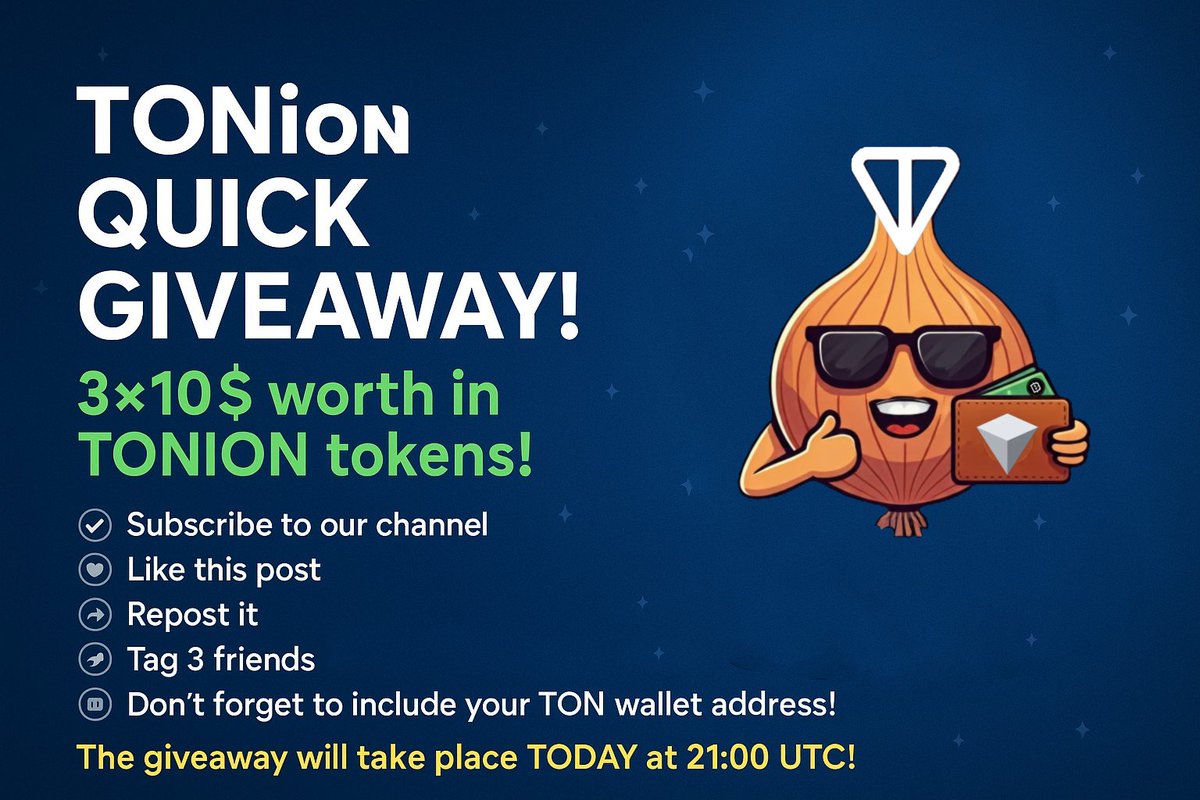 Just 2 hours left untill our giveaway, still have time to join 🔥🔥
like,repost and tag  3 friends under this post- x.com/TONion_io/stat…