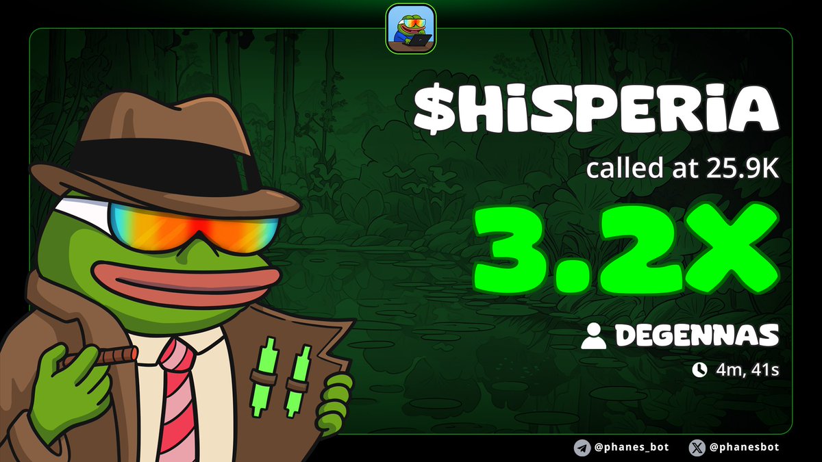 3x up on $HISPERIA 

Ca: 8phAhTEd5NjWshiJ8vqPBUf2uQ7cuiYgGB5kgircBAGS

Join tg here 👇 for more cooks 
t.me/degennasgambles