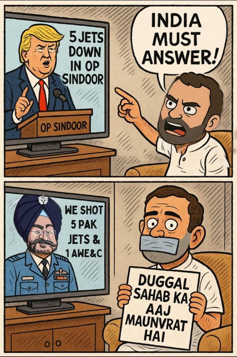Lakshay Mehta (@lakshaymehta31) on Twitter photo <a href="/TimesAlgebraIND/">Times Algebra</a> When Trump said 5 Jets were shot down in India-Pakistan war, Rahul Gandhi immediately started attacking Govt.
Now when IAF chief clearly said 5 Pakistani Jets were shot down including F-16, Rahul Gandhi won't celebrate it.
No appreciation for our Armed Forces. Why? <a href="/TimesAlgebraIND/">Times Algebra</a> When Trump said 5 Jets were shot down in India-Pakistan war, Rahul Gandhi immediately started attacking Govt.
Now when IAF chief clearly said 5 Pakistani Jets were shot down including F-16, Rahul Gandhi won't celebrate it.
No appreciation for our Armed Forces. Why?