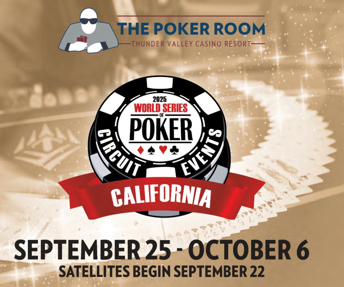 The Poker Room at Thunder Valley Casino Resort (@tvpokerroom) on Twitter photo We’re bringing back our $1 Million Guarantee <a href="/WSOP/">WSOP - World Series of Poker</a> Circuit $1,700 Main Event Oct. 2-6
ONE HUNDRED seats guaranteed in Satellites
Series includes
$300k GTD $400 Opener
$100k GTD $400 Monster Stack
The ONLY 2/7 Triple Draw ring at any circuit stop
thundervalleyresort.com/casino/poker/w… We’re bringing back our $1 Million Guarantee <a href="/WSOP/">WSOP - World Series of Poker</a> Circuit $1,700 Main Event Oct. 2-6
ONE HUNDRED seats guaranteed in Satellites
Series includes
$300k GTD $400 Opener
$100k GTD $400 Monster Stack
The ONLY 2/7 Triple Draw ring at any circuit stop
thundervalleyresort.com/casino/poker/w…