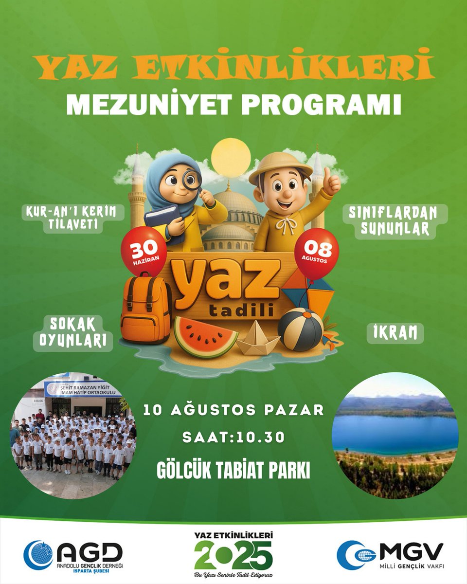 ispartagd's tweet photo. 10 Ağustos Pazar günü, saat 10.30’da Gölcük Tabiat Parkı’nda yapacağımız Mezuniyet Programımıza davetlisiniz. https://t.co/SPUEhZ4Txq
