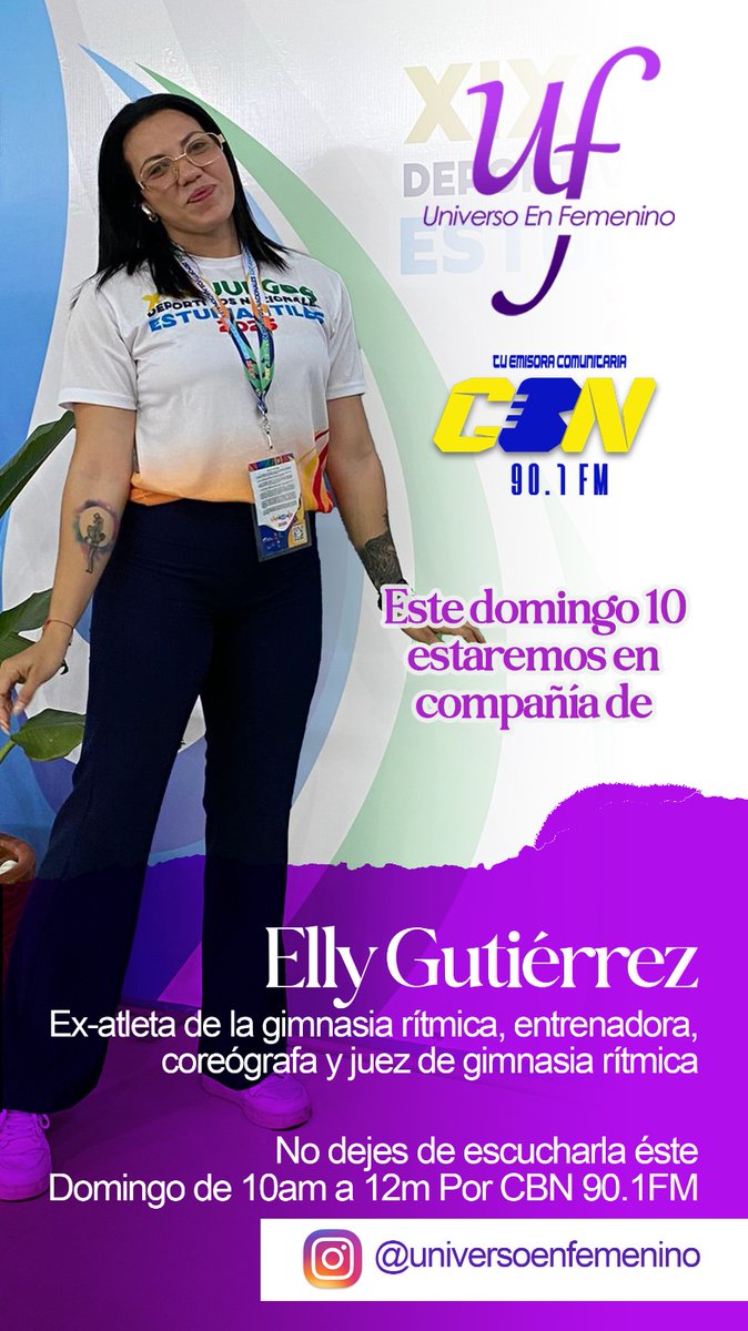 Este domingo #10Ago no te puedes perder Universo en Femenino, nuestra invitada Elly Gutiérrez destacada atleta de gimnasia compartirá su historia de éxito. Escúchala 👇🏻
zeno.fm/radio/cbn-radi…