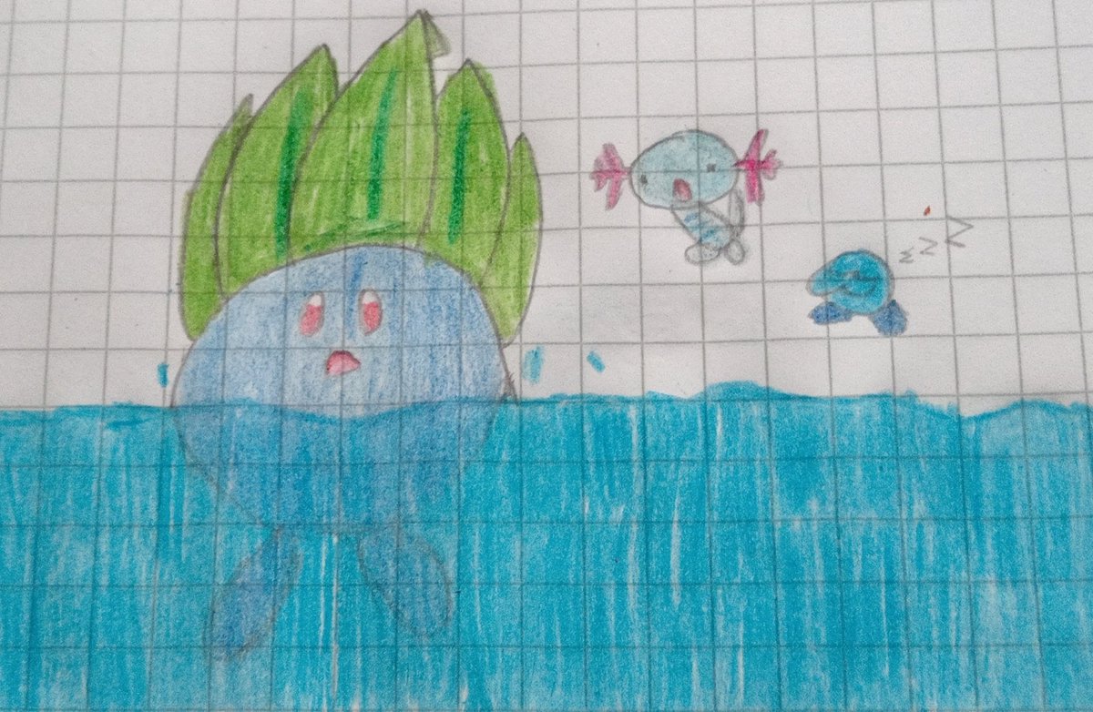 Day 93 of drawing Oddish daily on my notebook.
1 week until day 100.
For saying that Oddish is easy to drown, i'll draw him with a gun tomorrow.