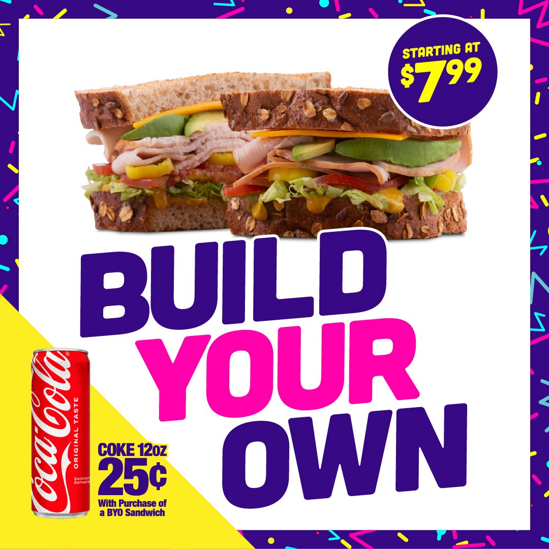 Fuel up for the game with the hottest deal of the summer!☀️🏈

Build your own sub, just the way you like it with the highest quality ingredients for just $7.99 PLUS- add a slim can Coke Family Soda if your choice for just 25¢!
