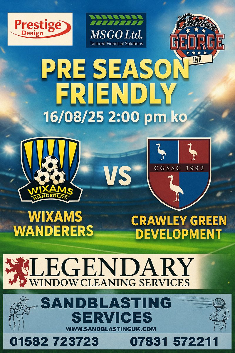 Location for next Saturday: Wanderers Park, Harrier Leys, Wixams, Bedfordshire, MK42 6AA

After another successful day today for the devs. We are away <a href="/WixamsWanderers/">Wixams Wanderers</a> NEXT SATURDAY. <a href="/ChickenGJnr/">Chicken George</a>  are the match sponsor for this fixture