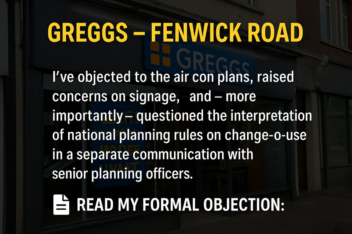Cllr Gordon Wallace (@cllrwallace) on Twitter photo Greggs – Fenwick Road, Giffnock
I’ve objected to the air con plans, raised concerns on signage, and more significantly questioning the interpretation of national planning rules on change-of-use.
📄 Read my objection:
…dingstandards.eastrenfrewshire.gov.uk/buildingstanda… Greggs – Fenwick Road, Giffnock
I’ve objected to the air con plans, raised concerns on signage, and more significantly questioning the interpretation of national planning rules on change-of-use.
📄 Read my objection:
…dingstandards.eastrenfrewshire.gov.uk/buildingstanda…