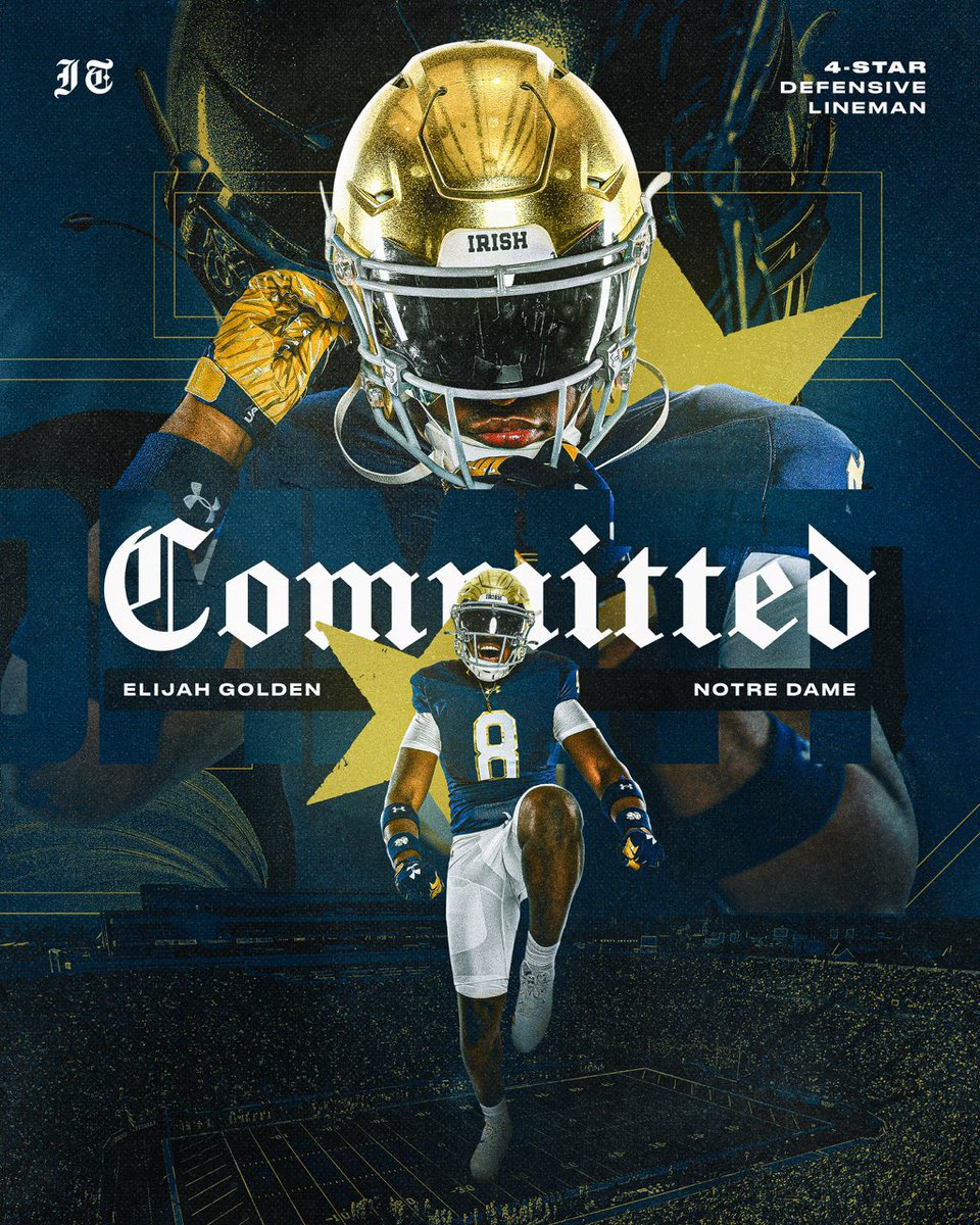 𝐁𝐑𝐄𝐀𝐊𝐈𝐍𝐆: 2026 4🌟 DL Elijah Golden (162 Natl. 23 Pos.) has 𝐂𝐎𝐌𝐌𝐈𝐓𝐓𝐄𝐃 to the University of Notre Dame - 

Golden, the 6’4” 275 lbs pass rusher out of Cardinal Mooney high school in Florida visited Notre Dame numerous times including his most recent being on June