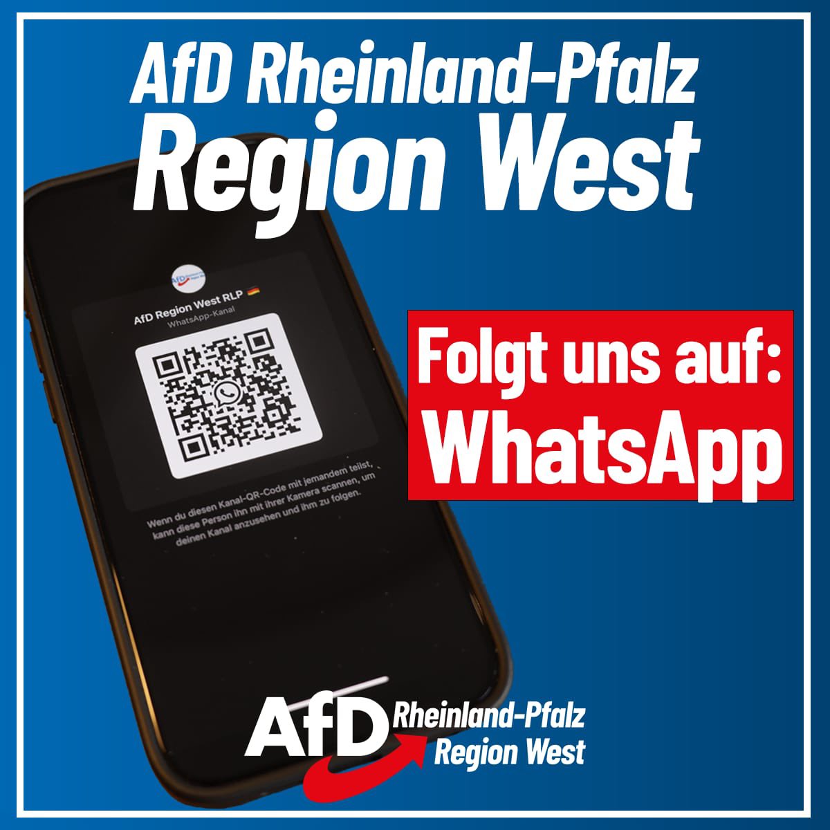 📲 AfD zum Mitnehmen!
Immer top informiert über Termine, Infostände, Bürgerdialoge &amp; News aus der Region West – direkt auf dein Smartphone, anonym &amp; ungefiltert.

👉 Jetzt dem WhatsApp-Kanal „AfD Rheinland-Pfalz – Region West“ beitreten:
🔗 whatsapp.com/channel/0029Va…

#AfD