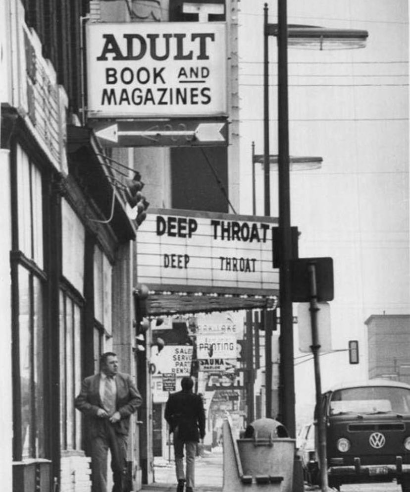 Zipping up after a matinee. A simpler time.