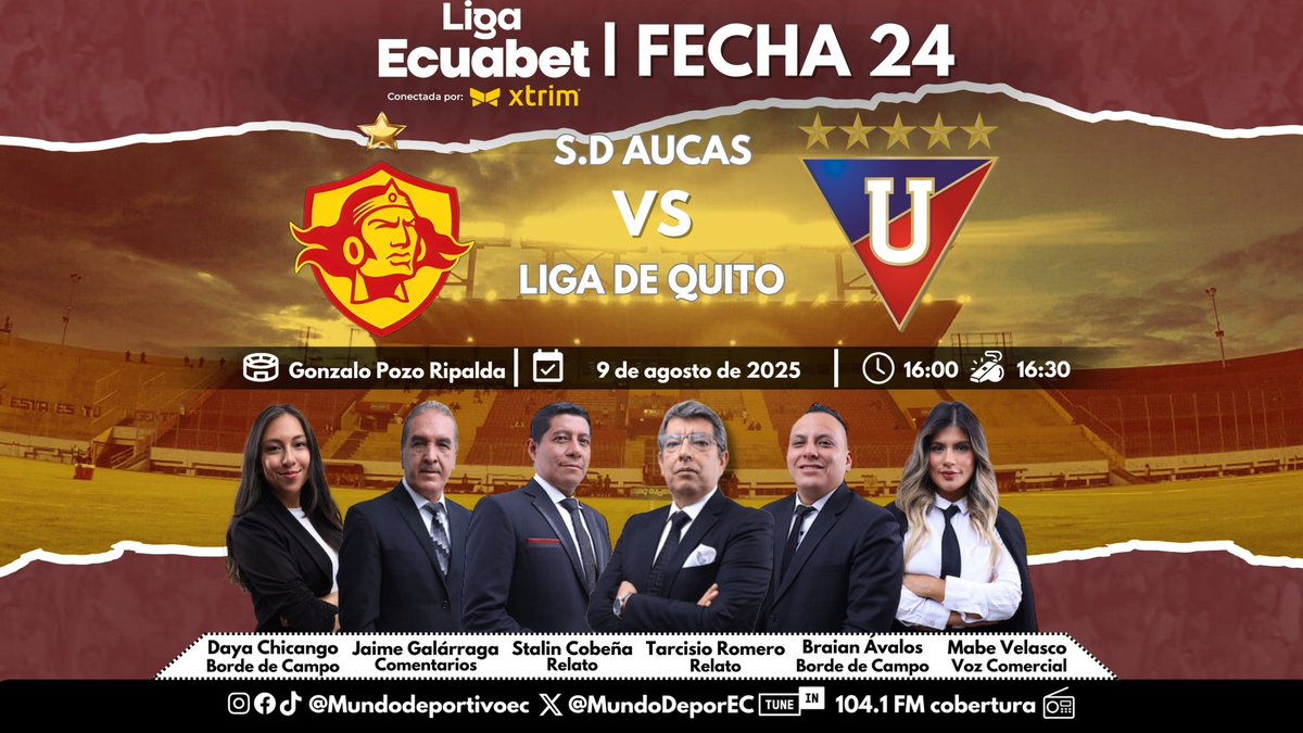 MUNDO DEPORTIVO EC ๐ช๐จ (@mundodeporec) on Twitter photo ๐ยกLIGAPRO! Continuamos con la jornada de sรกbado de la fecha 23 con el #SuperClasicoCapitalino de la #LigaEcuabet, en vivo y en directo desde el Gonzalo Pozo Ripalda
<a href="/Aucas45/">S. D. Aucas Oficial</a> ๐ <a href="/LDU_Oficial/">LDU Oficial</a>
๐๏ธ <a href="/TarcisioRomero/">Tarcisio Romero</a>
๐๏ธ <a href="/StalinCobena/">Stalin Cobena</a>
๐๏ธ <a href="/jaimegalarraga/">Jaime Galarraga</a>
๐๏ธ <a href="/ChicangoDayana/">Dayana Chicango</a>
๐๏ธ ๐ยกLIGAPRO! Continuamos con la jornada de sรกbado de la fecha 23 con el #SuperClasicoCapitalino de la #LigaEcuabet, en vivo y en directo desde el Gonzalo Pozo Ripalda
<a href="/Aucas45/">S. D. Aucas Oficial</a> ๐ <a href="/LDU_Oficial/">LDU Oficial</a>
๐๏ธ <a href="/TarcisioRomero/">Tarcisio Romero</a>
๐๏ธ <a href="/StalinCobena/">Stalin Cobena</a>
๐๏ธ <a href="/jaimegalarraga/">Jaime Galarraga</a>
๐๏ธ <a href="/ChicangoDayana/">Dayana Chicango</a>
๐๏ธ