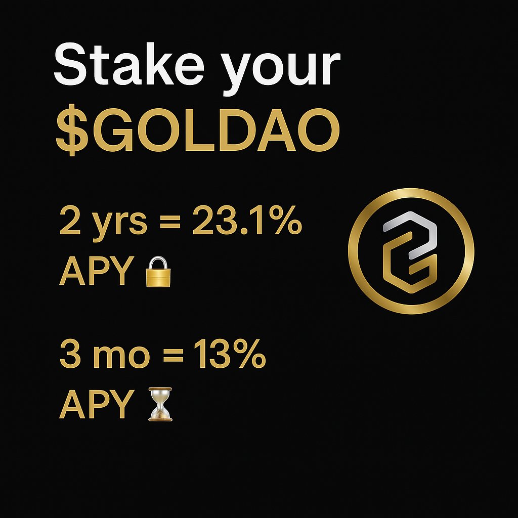 ⏳💰 Why let your $GOLDAO sit idle?
2️⃣ yrs = 23.1% APY 🔒
3️⃣ mo = 13% APY ⏳ (beats $ICP long-term!)

Earn while you wait. 🏃💨

#GOLDAO #ICP #RWA #TokenizedGold
