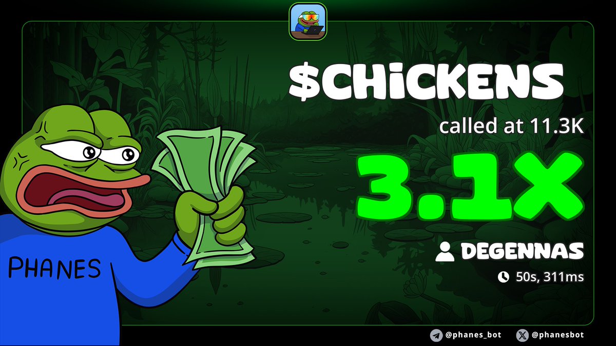 3x up on $CHICKENS

Ca: 9hdf9ZK2XXgqb1AT9YYH55LceaWPpRer3Rmod8Zb1qXm

Join tg here 👇 for more cooks 
t.me/degennasgambles