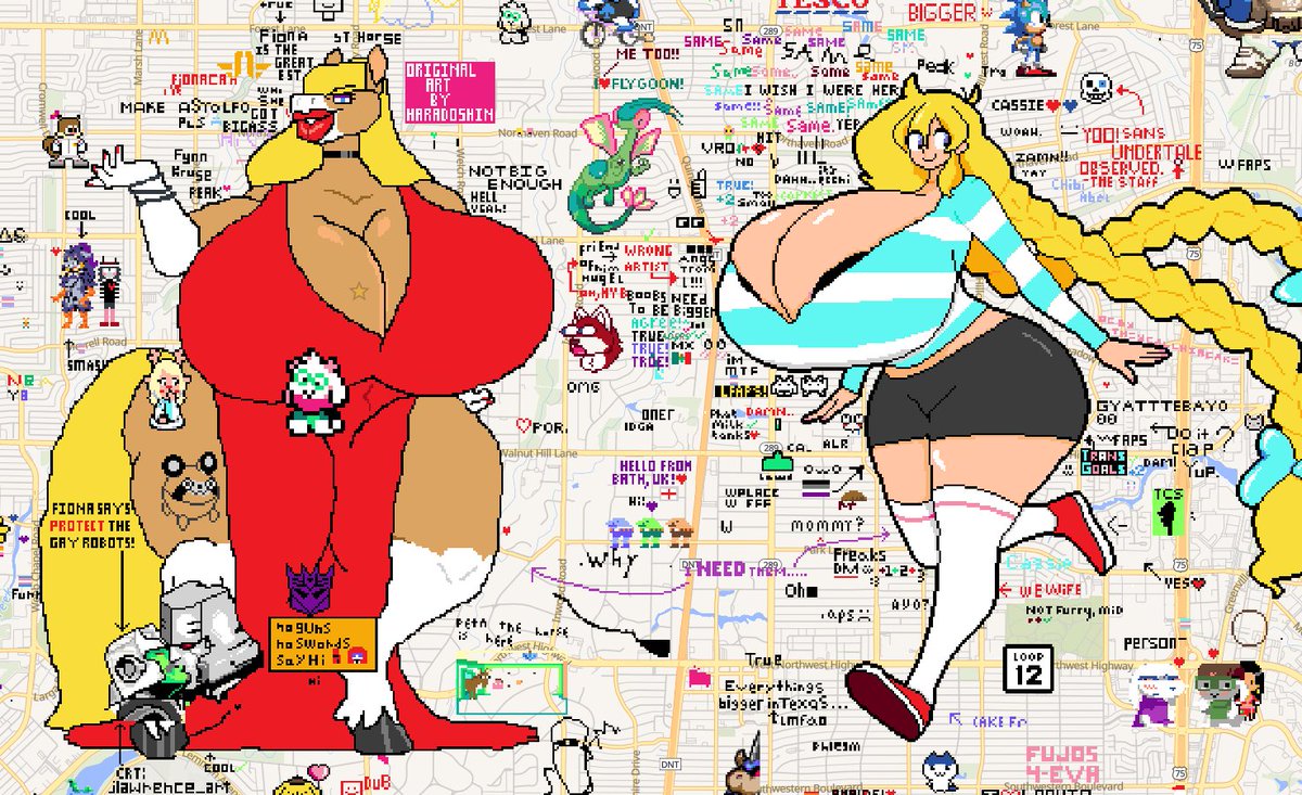 So obviously I drew the giant Fiona in Dallas, the wplace boob capital, right next to Cassie from <a href="/theycallhimcake/">Cake</a> , go say hi and keep us both safe! :) Fiona art reference by <a href="/Haradoshin/">💜GIRLSLOP!!!💜</a>