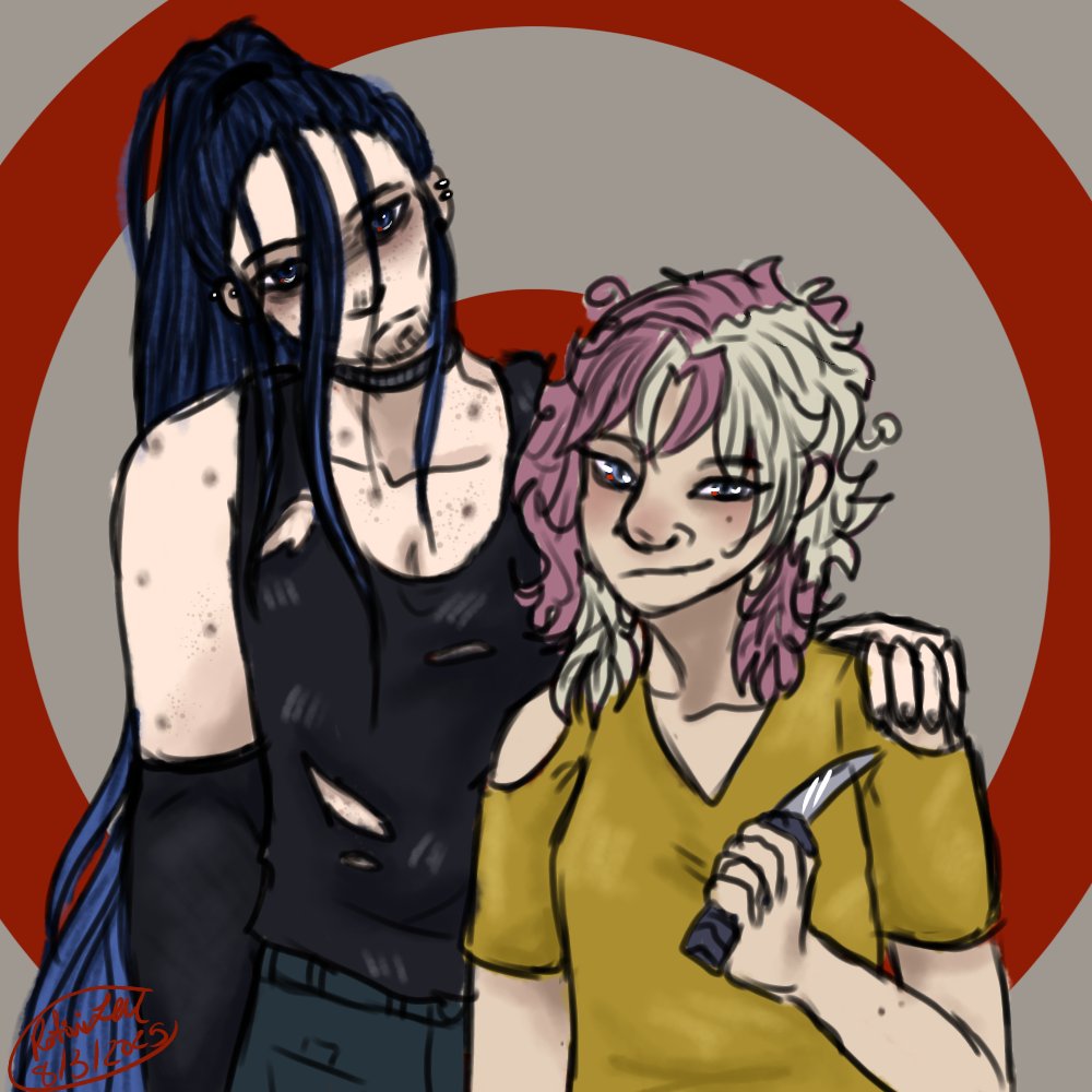 RotiniLM's tweet image. I've been absent recently, been working a lot of overtime and only have free time on weekends (I've been sleeping through). That being said, have some drawings of the blue eyed besties - Spencer and Rhayla