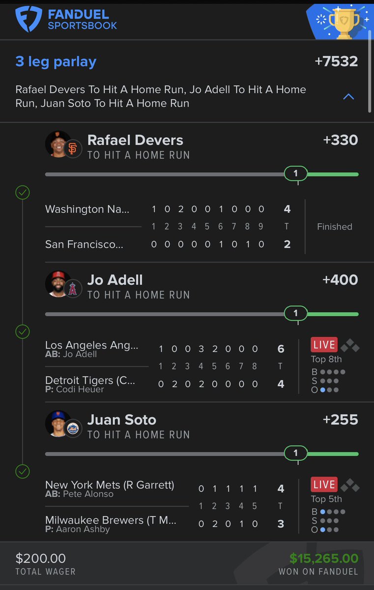 Hello, SOTO 👋 

Devers 💣 ✅ 
Adell 💣 ✅ 
Soto 💣  ✅ 

Let’s do a $500 Cash 💰 Giveaway!

To be eligible, you MUST: 
1. Be Following
2. Like &amp; Retweet this post

I will run the giveaway sometime tomorrow! Let’s GO!!! 🔥 

<a href="/PropFinderApp/">PropFinder</a> the best research tool on the market!