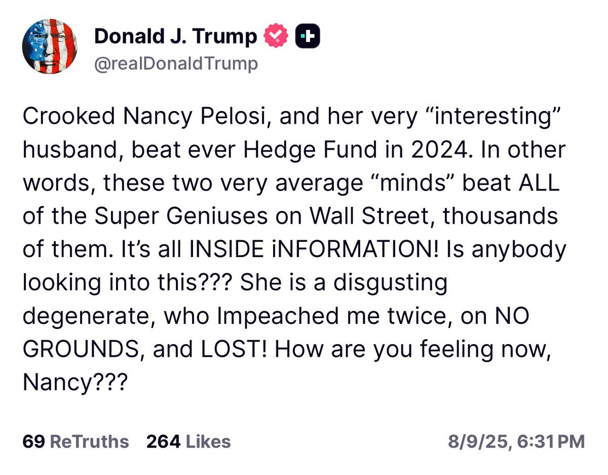 libsoftiktok's tweet image. Nancy Pelosi:
Annual salary: $174k- $223k
Estimated Net worth: $240 million
🤔🤔🤔