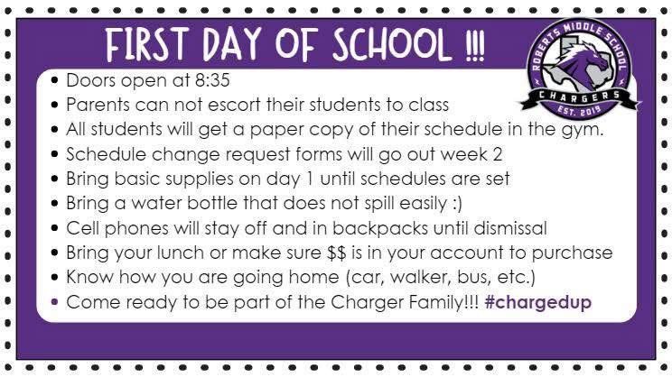 First day of school is Monday! 💜🖤💜🖤<a href="/ChargerSchools/">Charger Nation</a>
