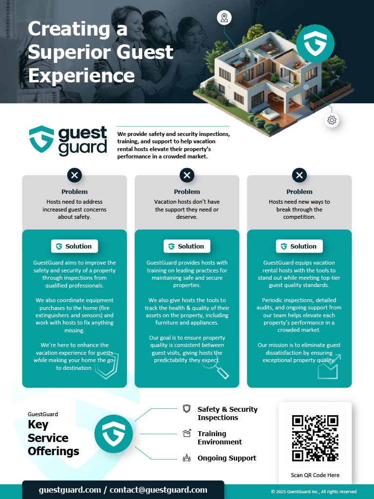 guestguardteam's tweet image. Vacation rental hosts: Stand out in a crowded market with GuestGuard. We connect certified inspectors to your property, helping you stay ahead of guest safety &amp;amp; security concerns and outshine the competition. Learn more &amp;amp; register: guestguard.com