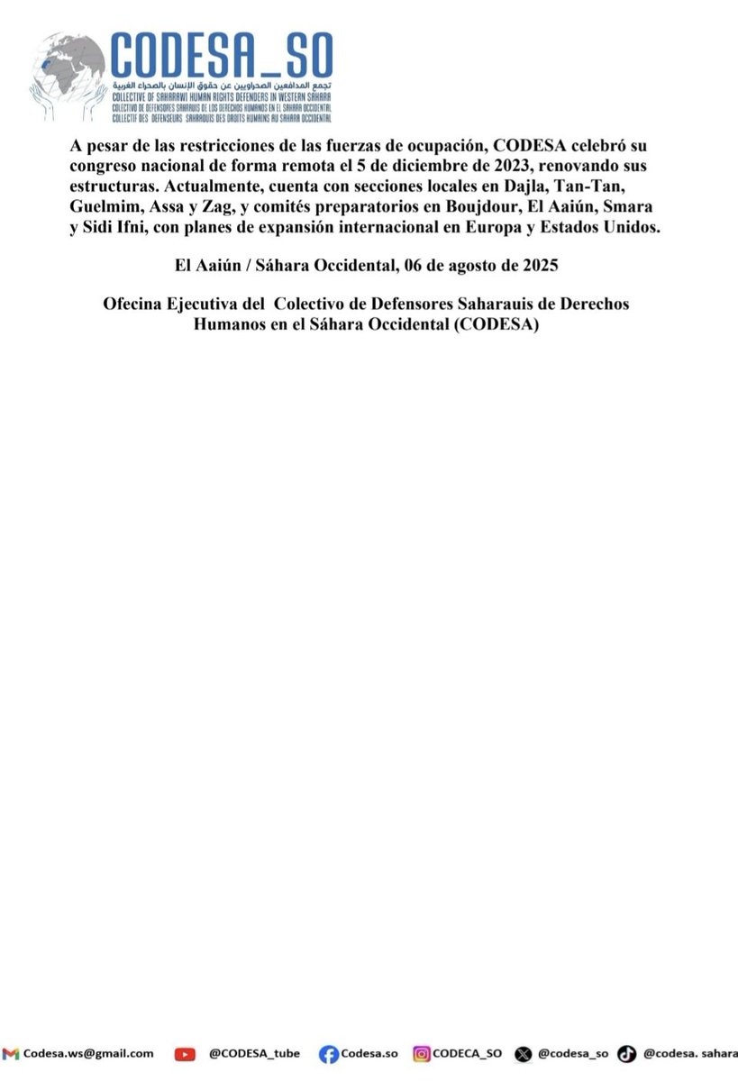 CODESA (@codesa_so) on Twitter photo 🔴 - Quiénes somos?
✔️ Presentación de la organización CODESA .
<a href="/FrontLineHRD/">Front Line Defenders</a> <a href="/omctorg/">World Organisation Against Torture (OMCT)</a> <a href="/amnistia/">amnistia . org</a> <a href="/hrw_espanol/">Human Rights Watch</a> <a href="/fidh_es/">FIDH</a> <a href="/elmundoes/">EL MUNDO</a>
<a href="/PODEMOS/">Podemos</a> <a href="/UNHumanRights/">UN Human Rights</a> <a href="/e_novact/">e-novACT</a> 🔴 - Quiénes somos?
✔️ Presentación de la organización CODESA .
<a href="/FrontLineHRD/">Front Line Defenders</a> <a href="/omctorg/">World Organisation Against Torture (OMCT)</a> <a href="/amnistia/">amnistia . org</a> <a href="/hrw_espanol/">Human Rights Watch</a> <a href="/fidh_es/">FIDH</a> <a href="/elmundoes/">EL MUNDO</a>
<a href="/PODEMOS/">Podemos</a> <a href="/UNHumanRights/">UN Human Rights</a> <a href="/e_novact/">e-novACT</a>