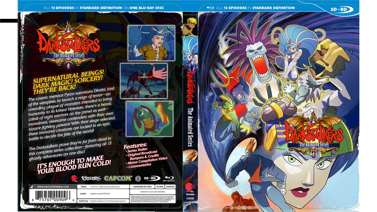 discotekmedia's tweet image. Darkstalkers has gotten new art for the Blu-ray, taking inspiration from various Darkstalkers game artwork.
