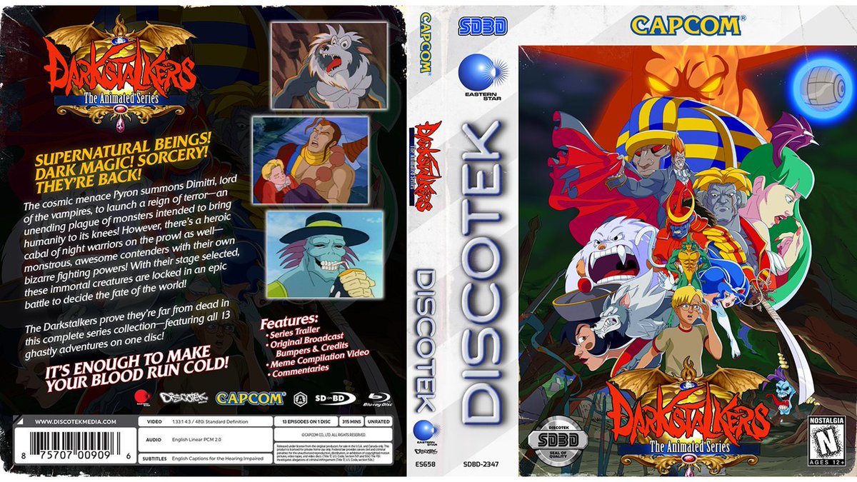 discotekmedia's tweet image. Darkstalkers has gotten new art for the Blu-ray, taking inspiration from various Darkstalkers game artwork.