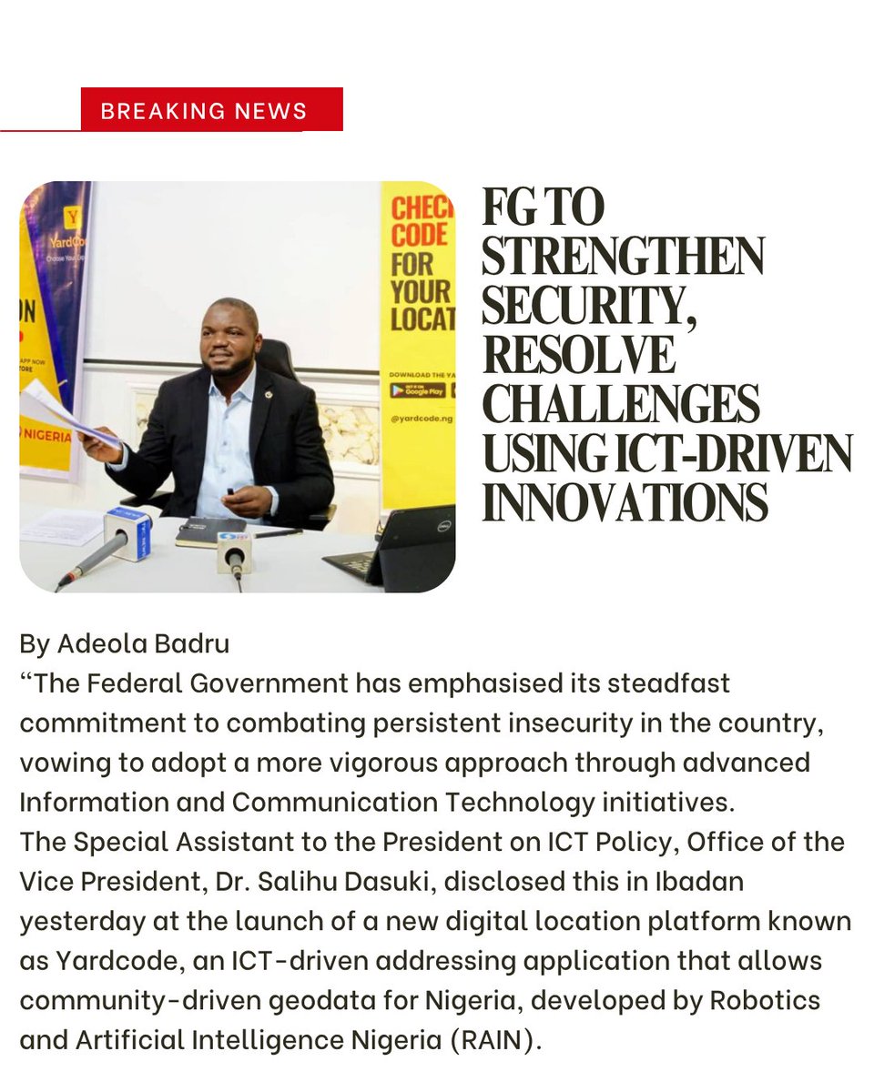 yardcodeNG's tweet image. FG to strengthen security, resolve challenges using ICT-driven innovations vanguardngr.com/2025/08/fg-to-… 

#vanguard #yardcode #Trending #Nigerians #bolatinubu #ICT