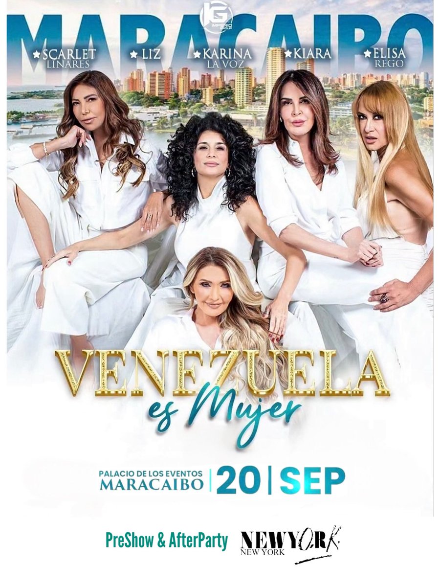 MARACAIBO estan list@s?

Llega al Zulia el concierto Icónico que reúne cinco estrellas de la música en “Venezuela es Mujer” 

📍Palacio de los Eventos | Maracaibo 
🗓️ Sab 20 de Sept
⏱️ 8:00pm

PreShow &amp; AfterParty por: <a href="/NewYork_NY_CA/">NewYork NewYork</a> 

Entradas en: miticket.com.ve