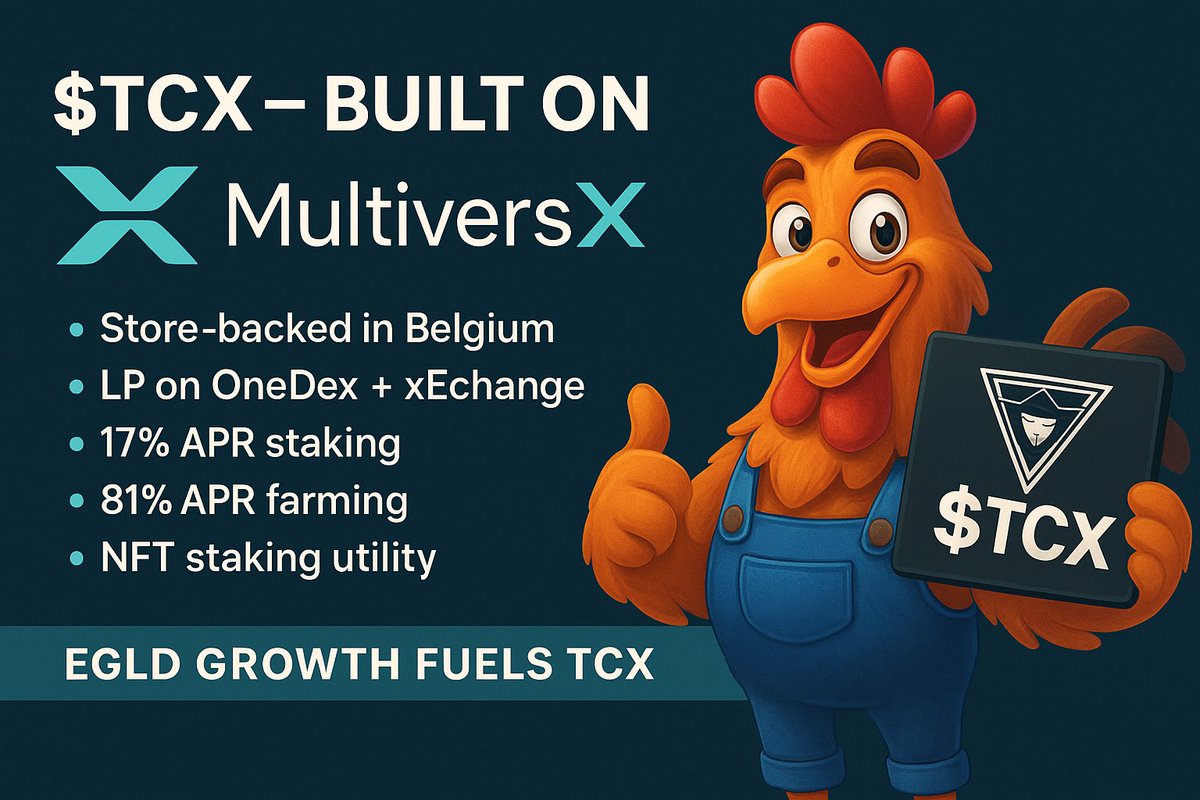 The CollectionistX (@collectionistx) on Twitter photo When $EGLD wins, we win too ๐
$TCX โ Built on <a href="/MultiversX/">Multiversแฝ</a>
๐ Store-backed in Belgium
๐ง LP on OneDex + xExchange
๐ 17% APR staking
๐พ 81% APR farming
๐จ NFT staking utility
EGLD growth fuels TCX ๐ฅ
#TCX #EGLD #MultiversX #DeFi When $EGLD wins, we win too ๐
$TCX โ Built on <a href="/MultiversX/">Multiversแฝ</a>
๐ Store-backed in Belgium
๐ง LP on OneDex + xExchange
๐ 17% APR staking
๐พ 81% APR farming
๐จ NFT staking utility
EGLD growth fuels TCX ๐ฅ
#TCX #EGLD #MultiversX #DeFi
