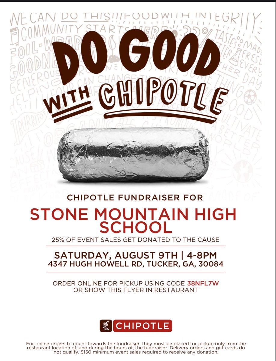 Stone Mountain High School (@smhsupdates) on Twitter photo Today is the big day! Come out and get a meal at the Tucker location for #chipotle Its a great cause to support our athletes. Let’s Go Pirates! #strongertogether #principalwright <a href="/DeKalbSchools/">DeKalb Schools, GA</a> <a href="/DCSD_HSArea/">DCSD - High School Area</a> <a href="/DacostaDekalb/">Diijon DaCosta</a> #spiritnight Today is the big day! Come out and get a meal at the Tucker location for #chipotle Its a great cause to support our athletes. Let’s Go Pirates! #strongertogether #principalwright <a href="/DeKalbSchools/">DeKalb Schools, GA</a> <a href="/DCSD_HSArea/">DCSD - High School Area</a> <a href="/DacostaDekalb/">Diijon DaCosta</a> #spiritnight