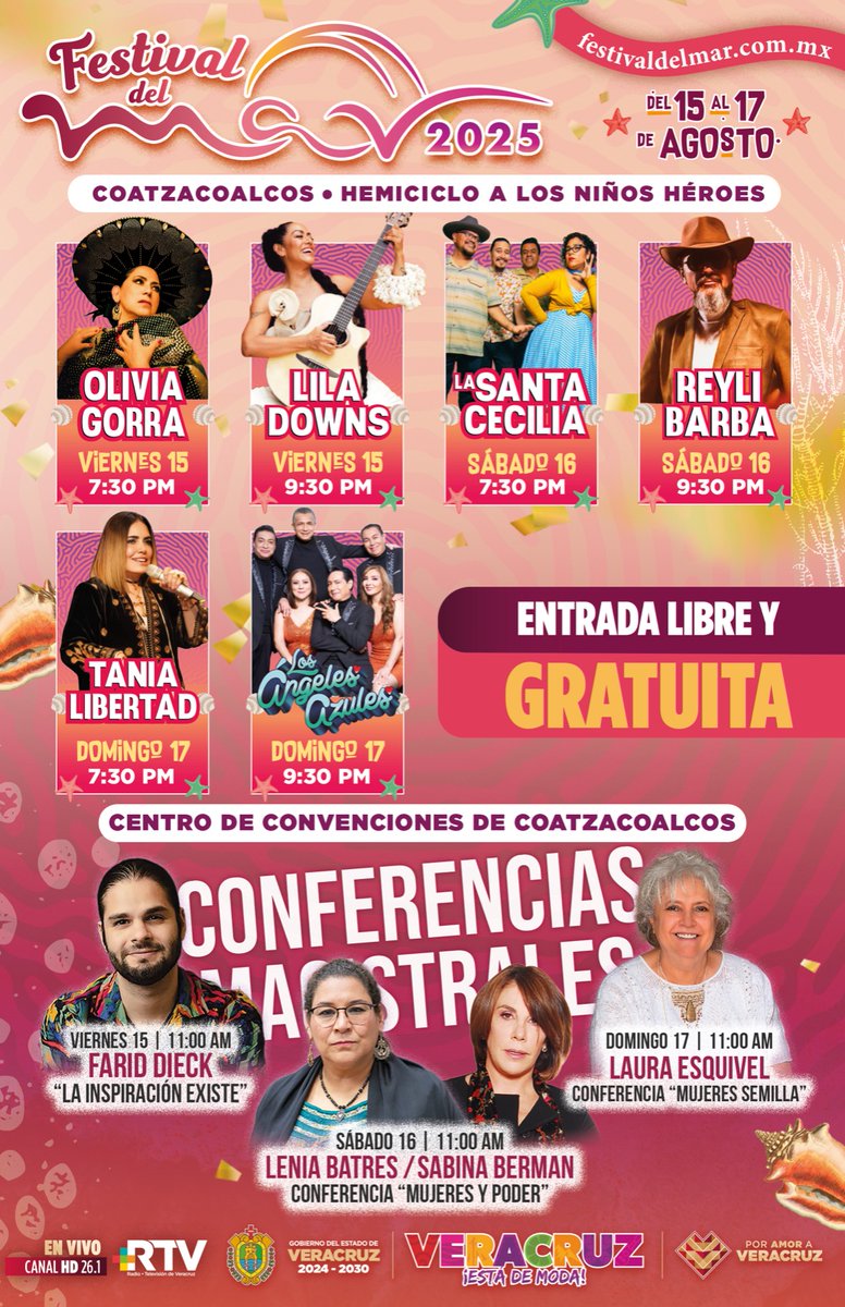 PROGOB_Veracruz's tweet image. 🌊✨ Del 15 al 17 de agosto, Coatzacoalcos será testigo de arte, cultura y momentos que quedarán en tu memoria.

El Festival del Mar 2025 llega con artistas y conferencistas que tocarán tu corazón.

📍 Entrada libre.

#VeracruzEstáDeModa