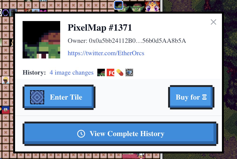 PixelMapNFT's tweet image. For those of you that love history, we just added some new functionality to the website :D.  Every tile now has full analytics about everything that&apos;s ever happened to it . #historicalNFTs
