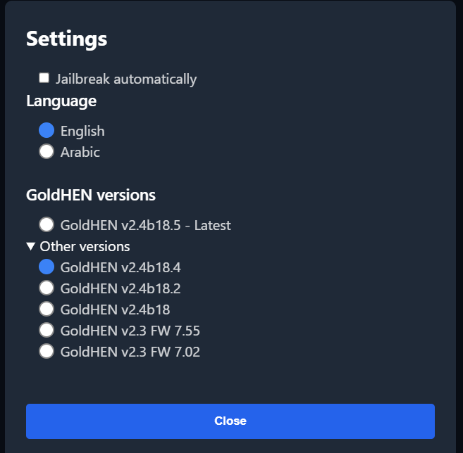 Now you can choose between the GoldHEN versions for your specific firmware version on PSFree Enhanced! The list is dynamic for each firmware.