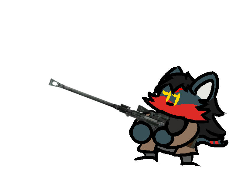 Tehtt123's tweet image. Gift for @ARMedDrifter I have given the litten an anti material rifle, nothing can go wrong with this descision