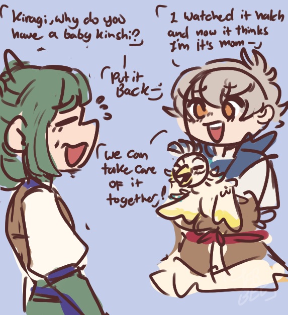 JebbeeSketches's tweet photo. Kiragi watches a Kinshi Hatch :3
(And a little #Midoragi)
#FireEmblem https://t.co/LRDkGqwHYa